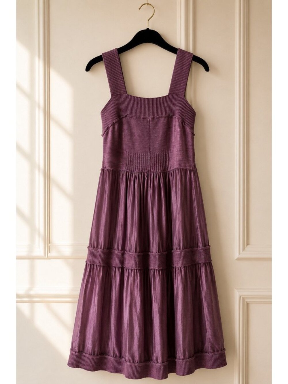 Anthropologie Eloise Silk Sweater Knit Tiered Midi Dress Mauve Purple Square M - Picture 2 of 8